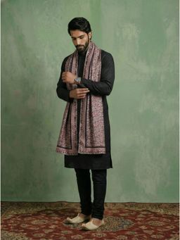 KISAH - Onyx Black Cotton Blend Printed Kurta and Churidar with Dupatta
