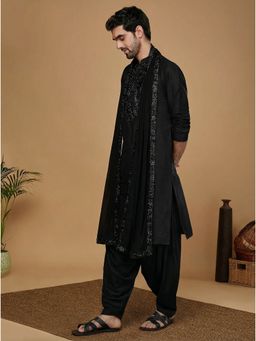 KISAH - Black Cotton Blend Embellished Kurta and Salwar with Dupatta