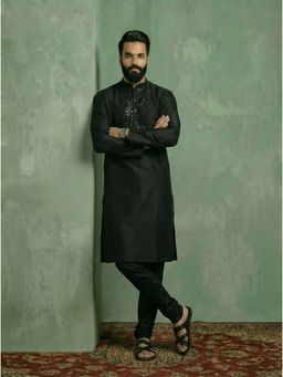 KISAH - Black Cotton Blend Embellished Kurta and Trouser
