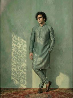 KISAH - Green Cotton Blend Embellished Kurta and Churidar