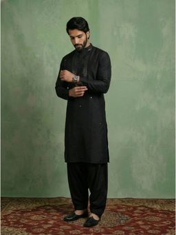 KISAH - Black Cotton Blend Embroidered Kurta and Salwar