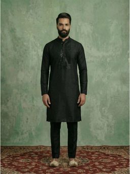 KISAH - Black Cotton Blend Mirror Work Kurta and Trouser