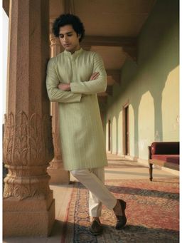 KISAH - Green Cotton Blend Embroidered Kurta and Trouser