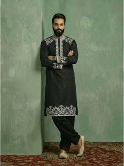 KISAH - Black Cotton Blend Embroidered Kurta and Salwar