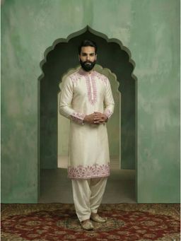KISAH - Off White Cotton Blend Embroidered Kurta and Salwar