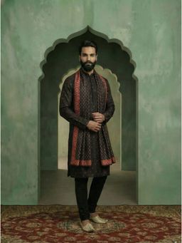 KISAH - Black Cotton Blend Digital Print Kurta and Trouser with Dupatta
