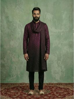 KISAH - Black Cotton Blend Embellished Kurta and Trouser with Dupatta