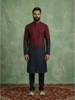 KISAH - Maroon Cotton Blend Embellished Ombre Kurta and Trouser