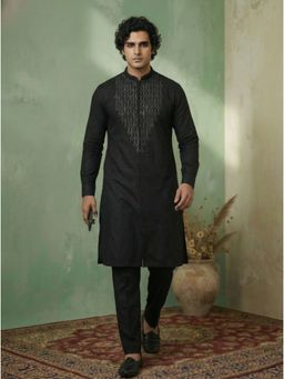KISAH - Black Cotton Blend Swarovski Embellished Kurta and Trouser