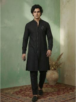 KISAH - Black Cotton Blend Embroidered Kurta and Trouser