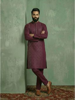 KISAH - Maroon Silk Blend Printed Kurta and Trouser
