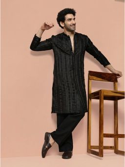 KISAH - Black Blended Self Design Kurta and Trouser