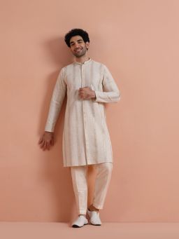 KISAH - Cream Georgette Embroidered Kurta and Trouser