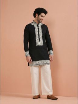 KISAH - Black Silk Blend Embroidered Mid Kurta and Pant