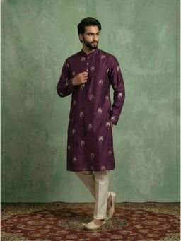 KISAH - Maroon Polyrayon Gold Printed Kurta and Trouser