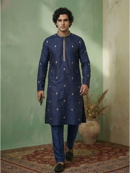 KISAH - Blue Poly Silk Embroidered Kurta and Trouser