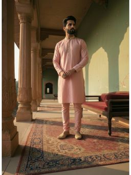 KISAH - Light Pink Silk Blend Embroidered Kurta and Churidar