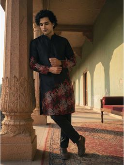 KISAH - Black Poly Silk Embroidered Kurta and Trouser