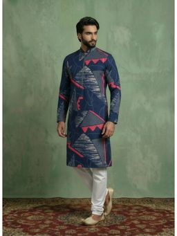 KISAH - Blue Polyviscose Printed Kurta with Zip and Trouser