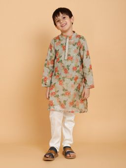 PICCOLO - Olive Organza Kurta with Pyjama (Set of 2)