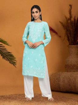 PARAMOUNT CHIKAN - Ethnic Motifs Chikankari Cotton Straight Kurta