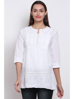 PARAMOUNT CHIKAN - Women White Embroidered Cotton Tunic