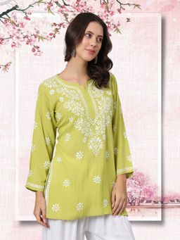 PARAMOUNT CHIKAN - Ethnic Motifs Embroidered Lucknowi Chikankari Modal Kurti