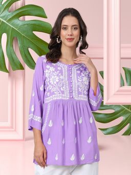 PARAMOUNT CHIKAN - Lavender Ethnic Motifs Embroidered Lucknowi Chikankari Kurti