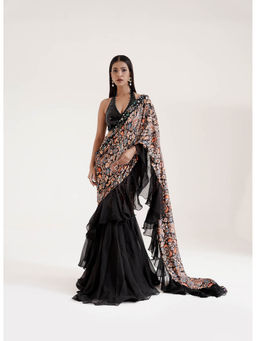 Ritivesh - Black Miasha Pre-Draped Saree with Stitched Blouse