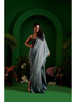 Ritivesh - Grey Nilah Pre-Draped Saree with Stitched Blouse