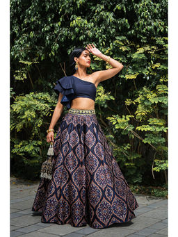 Rashika Sharma - Navy Blue Kaya Lehenga with Crop Top