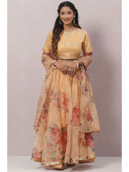 Biba - Mango Yellow Flared Lehenga (set Of 3)