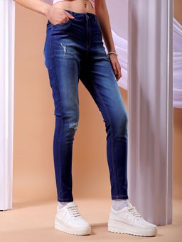 Freehand - Women Skinny Fit Solid Mid Rise Blue Jeans