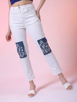Freehand - Women Straight Fit Solid Mid Rise White Jeans
