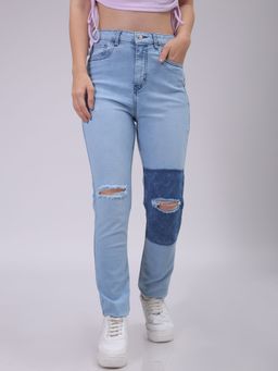 Freehand - Women Straight Fit Solid High Rise Blue Jeans