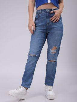 Freehand - Women Straight Fit Solid High Rise Blue Jeans