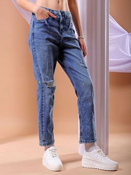 Freehand - Women Straight Fit Solid Mid Rise Blue Jeans