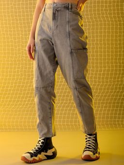 Freehand - Women Relaxed Fit Solid High Rise Grey Jeans