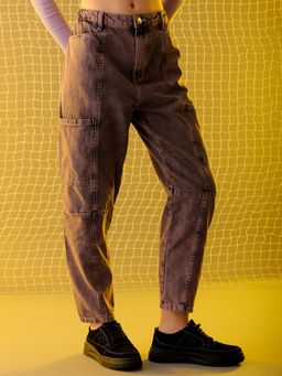 Freehand - Women Relaxed Fit Solid High Rise Purple Jeans