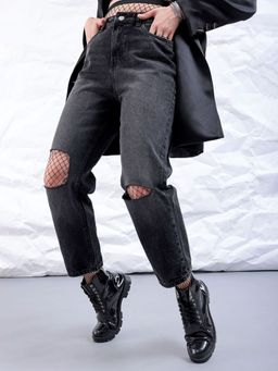 Freehand - Women Straight Fit Solid Mid Rise Black Jeans