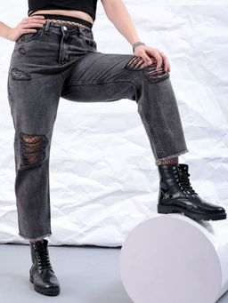 Freehand - Women Straight Fit Solid Mid Rise Black Jeans