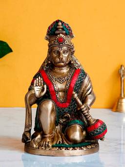 eCraftIndia - Blessing Lord Hanuman Handcrafted Decorative Brass Figurine