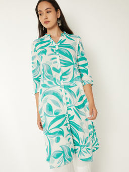max - Aqua Cotton Blend Floral Print Kurta