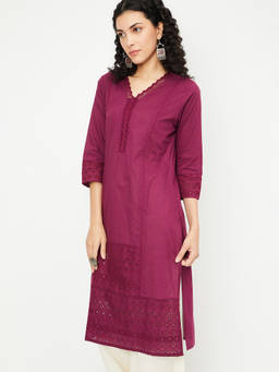 max - Purple Cambric Self Design Kurta