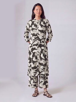 max - Black Viscose Blend Floral Print Kurta