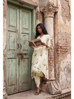 max - Off White Viscose Blend Floral Print Kurta