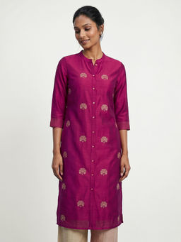 max - Red Polyester Embroidered Kurta
