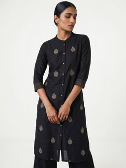 max - Black Polyester Embroidered Kurta