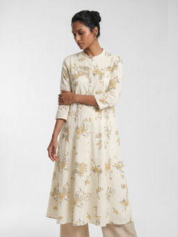 max - Off White Cotton Blend Floral Print Kurta