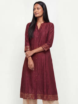 max - Red Polyester Woven Kurta